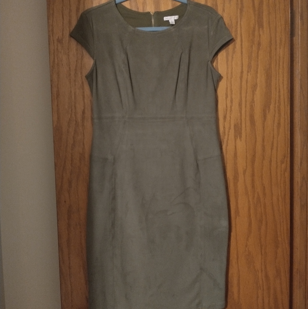 Olive faux suede sheath dress